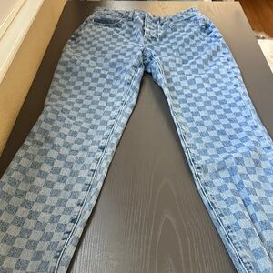 Lovers + Friends Blue Checkered Straight Leg Jeans